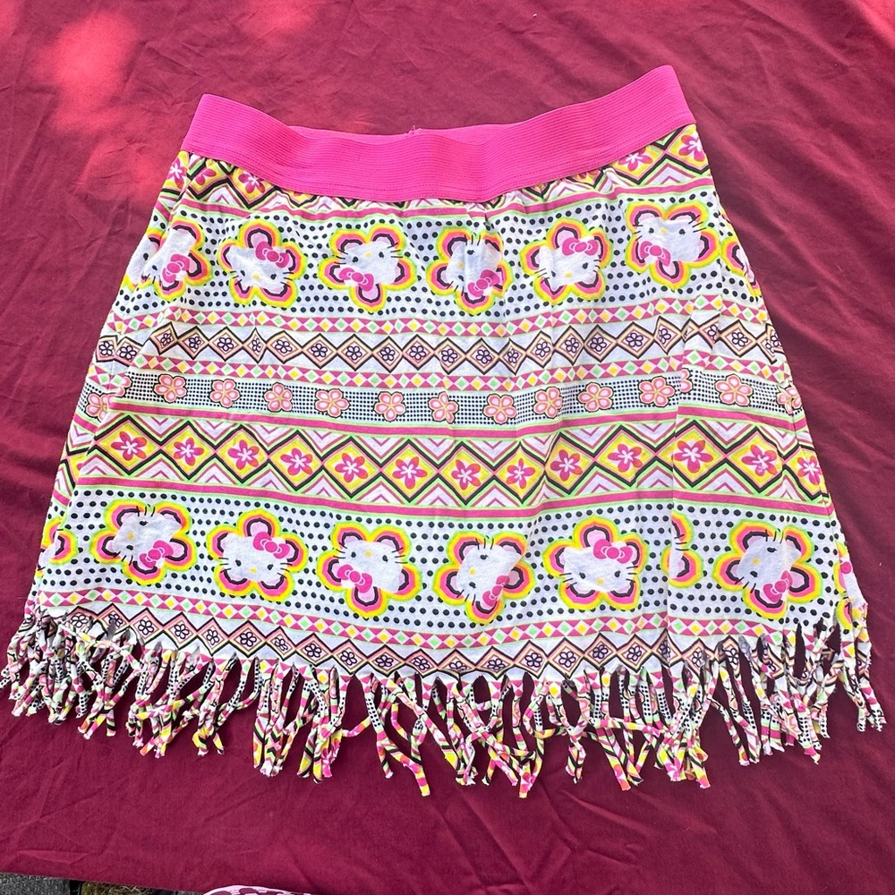 Hello Kitty Pink and Yellow Patterned Mini Skirt